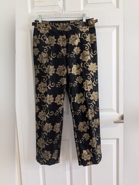 Sport Collection Gold Floral Brocade Pants Black Trousers Quiet Luxury Elegant 8